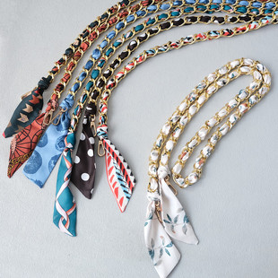 Fashion new ladies all-match silk scarf long chain spring and summer handbag strap bag accessories European and American crossbody mobile phone chain