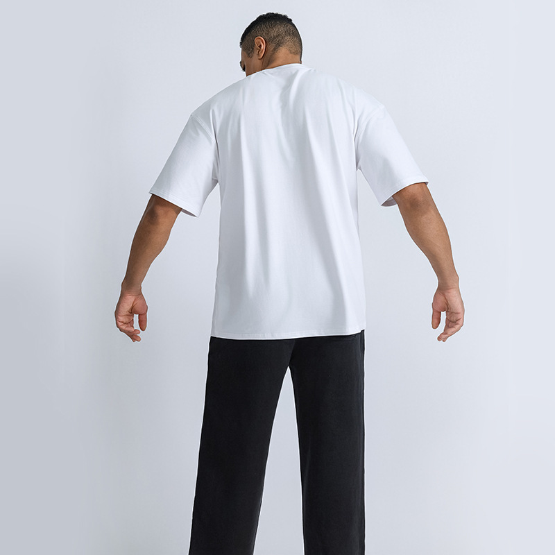 カスタムメイドの欧米風ゆったりオーバーサイズスポーツフィットネスTシャツ、トレンドブランド、厚手、ドロップショルダー、メンズTシャツ|undefined