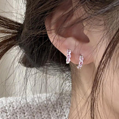 彩色锆石耳扣双耳洞耳圈超闪精致百搭小众设计感小巧耳环气质耳饰