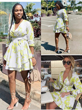 2023欧美跨境货源速卖通亚马逊新款V领印花收腰连衣裙非洲女装