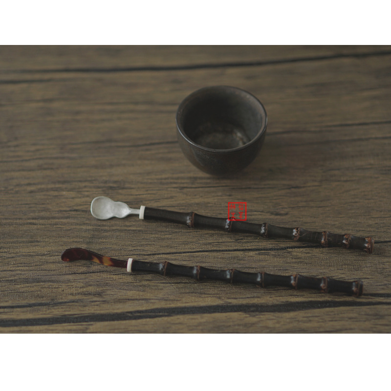手工天然紫竹柄茶拨茶勺 日式复古纯锡茶匙 六君子取茶工具 茶道-阿里巴巴
