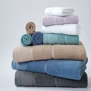 Cotton Towel Soft Household Thickeneded Adult Bath Towel Absorbent Face Washcloth Plain Color Broken Gift Six-Piece Set