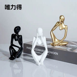 创意轻奢北欧迷你抽象左思右想遐想者小金人13CM个性家居装饰摆件