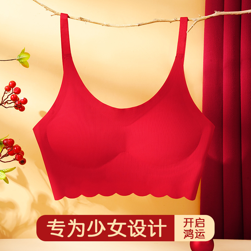 Ropa interior para niñas estudiantes, chalecos para niñas de secundaria, sujetadores de desarrollo para niñas mayores, sin aros, copa completa, color rojo brillante.