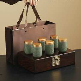 陶瓷哥窑冰裂小泡茶罐木盒整套礼盒普洱茶膏石斛食品茶叶包装批发