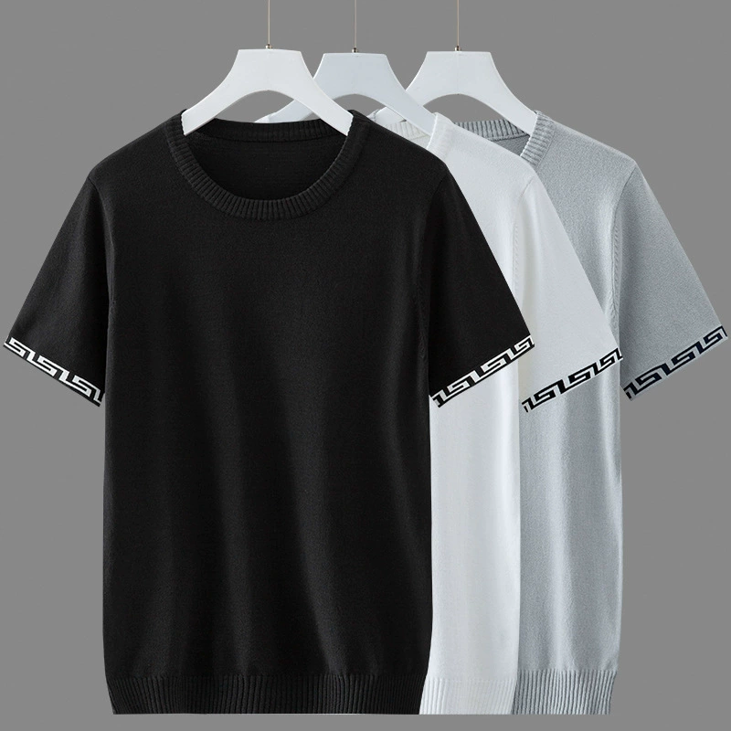 Летняя Новинка в Корейском стиле, трикотажная футболка с круглым вырезом и короткими рукавами, мужская Тонкая облегающая Базовая футболка, свитер