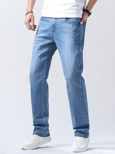 Straight-leg Men's Pants Spring and Summer Trend Brand Jeans Korean Version Elastic Tapered Fit Blue Casual Versatile Long Pants