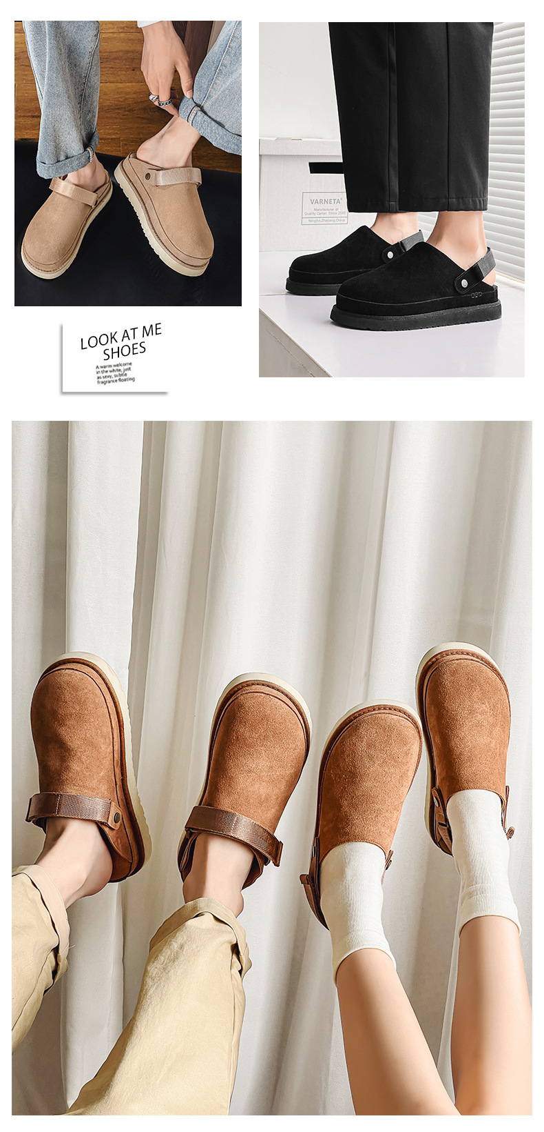 Dames halve slippers van echt leer ademend met dikke zool_voghion.com