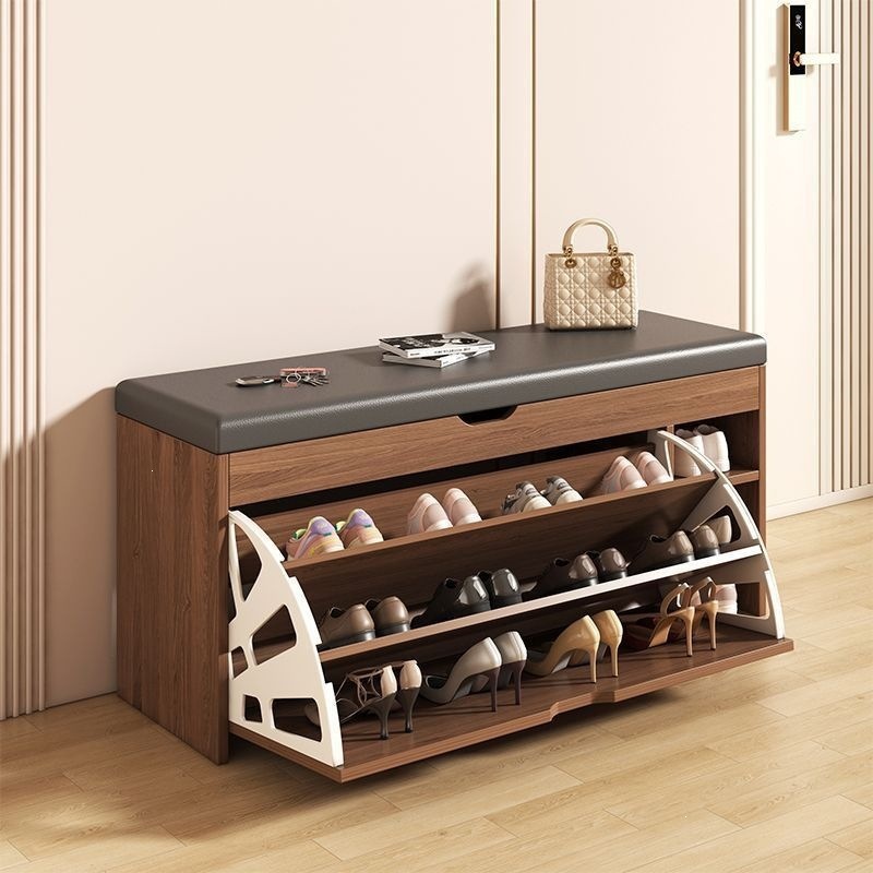 Shoe-changing bench for the entrance, with a built-in storage cabinet and a soft cushion, perfect for sitting and storing shoes in the entryway