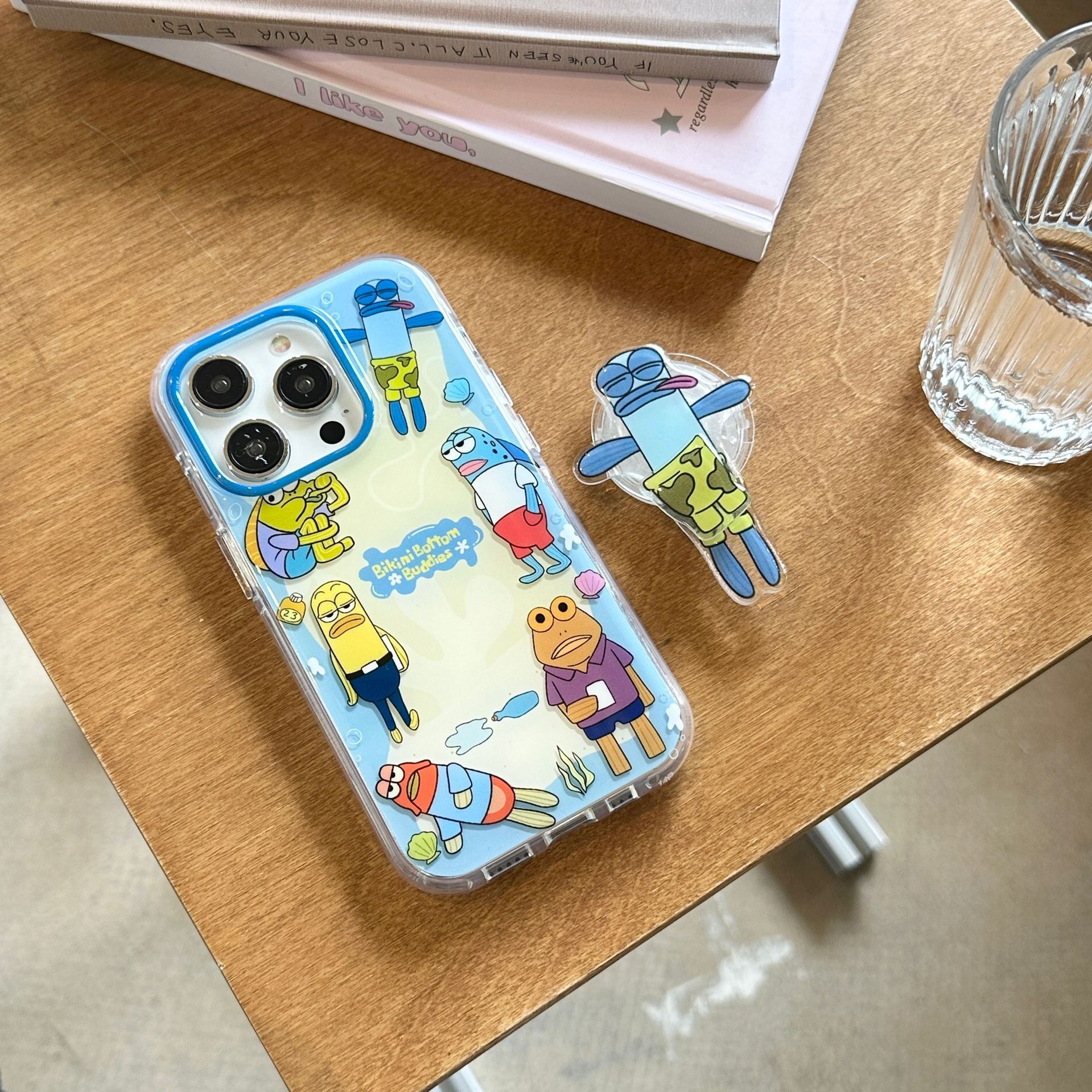 Divertido pez feo de dibujos animados para 16ProMax Apple 14 funda para teléfono móvil iphone15PM soporte giratorio 16 femenino 13