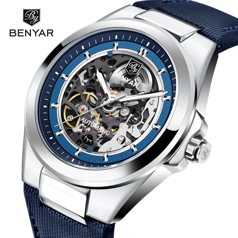 BENYAR/Binya Reloj de hombre de moda de personalidad deportiva de fondo hueco impermeable mecánico automático BY-5207