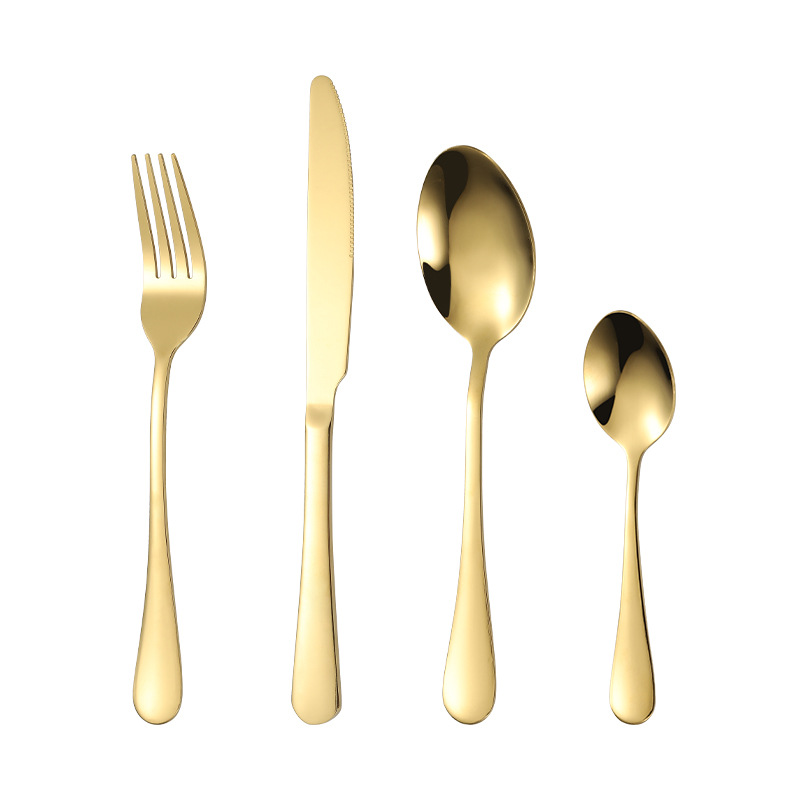 Venta caliente transfronteriza cuchillo de acero inoxidable, tenedor y cuchara traje de vajilla Caja de regalo de 24 piezas 1010 comida occidental cuchillo y tenedor de cuchara chapados en oro
