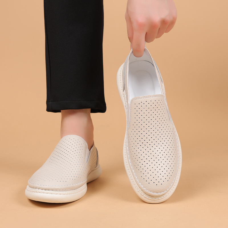 Piel de vaca de primera capa de verano nuevos hombres sandalias de cuero huecos zapatos con agujeros transpirables zapatos casuales para hombres zapatos de cuero zapatos para hombres