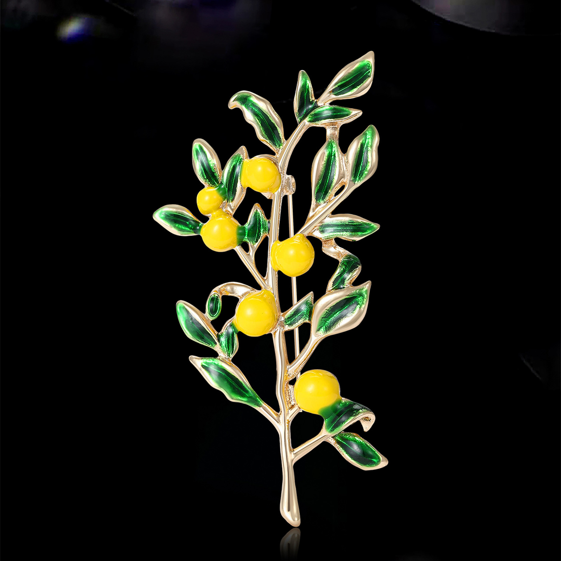 Брошь-ветка лимона Meimei Jewelry золотисто-желтая
