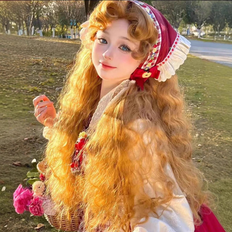 Princess Diary - Golden Brown French Fluffy Wool Roll Lolita Wig Gorgeous Retro