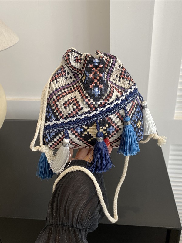 Ethnic Minority Style Women's Bag 2026 New Trendy Fashion Tassel Bucket Bag Ethnic Drawstring Shoulder Crossbody Bag
