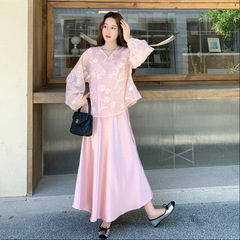 吊带连衣裙两件套女2025年秋新款减龄百搭舒适休闲新中式提花上衣