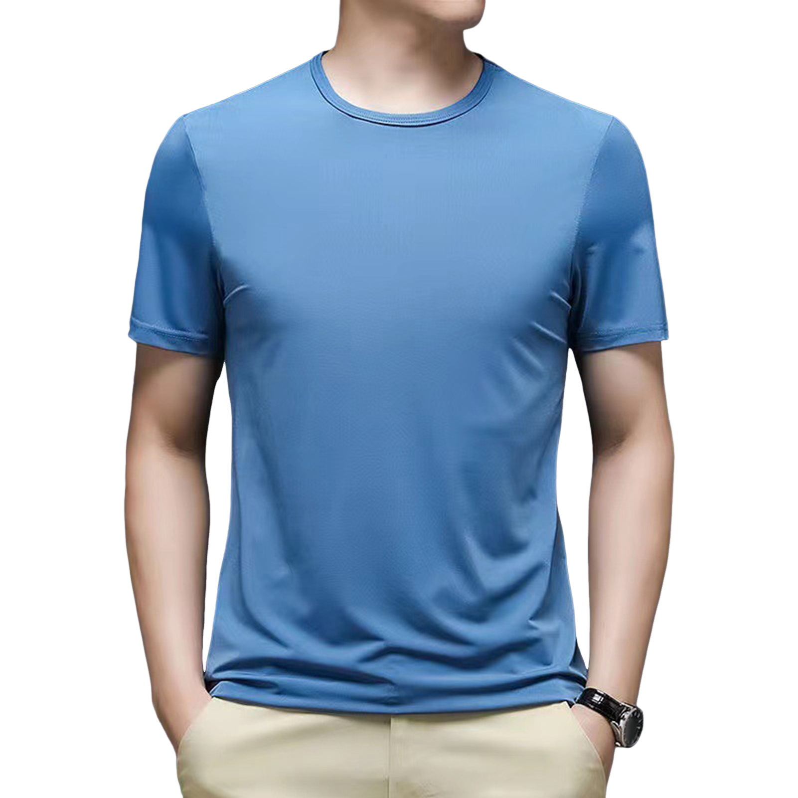 2025 camiseta de color sólido para hombre blanco de manga corta verano estilo coreano básico de todo fósforo tendencia hermosa camiseta corta de cuello redondo
