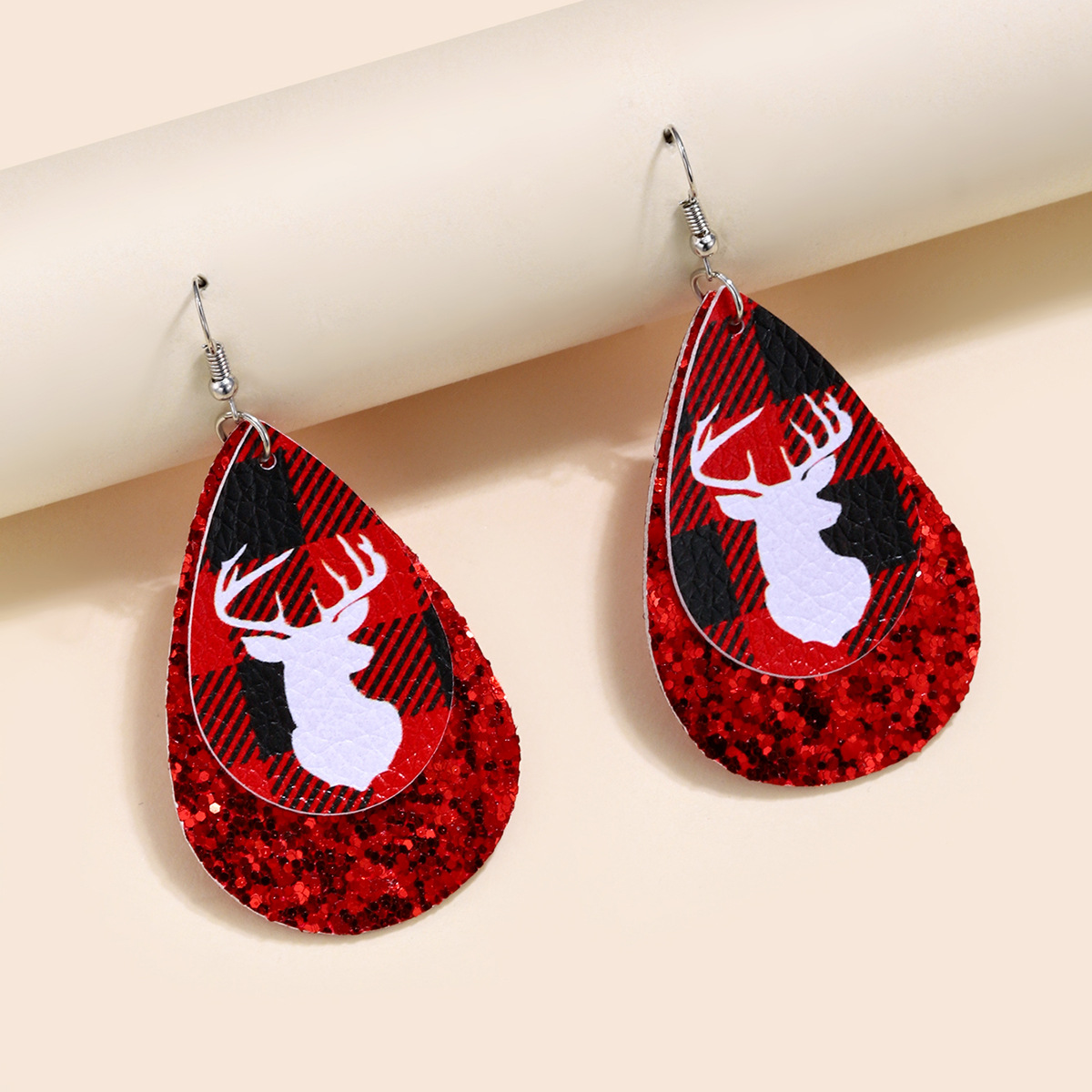 Creative Drop-shaped Christmas Series Sequined Leather Earrings Female Wholesale display picture 2