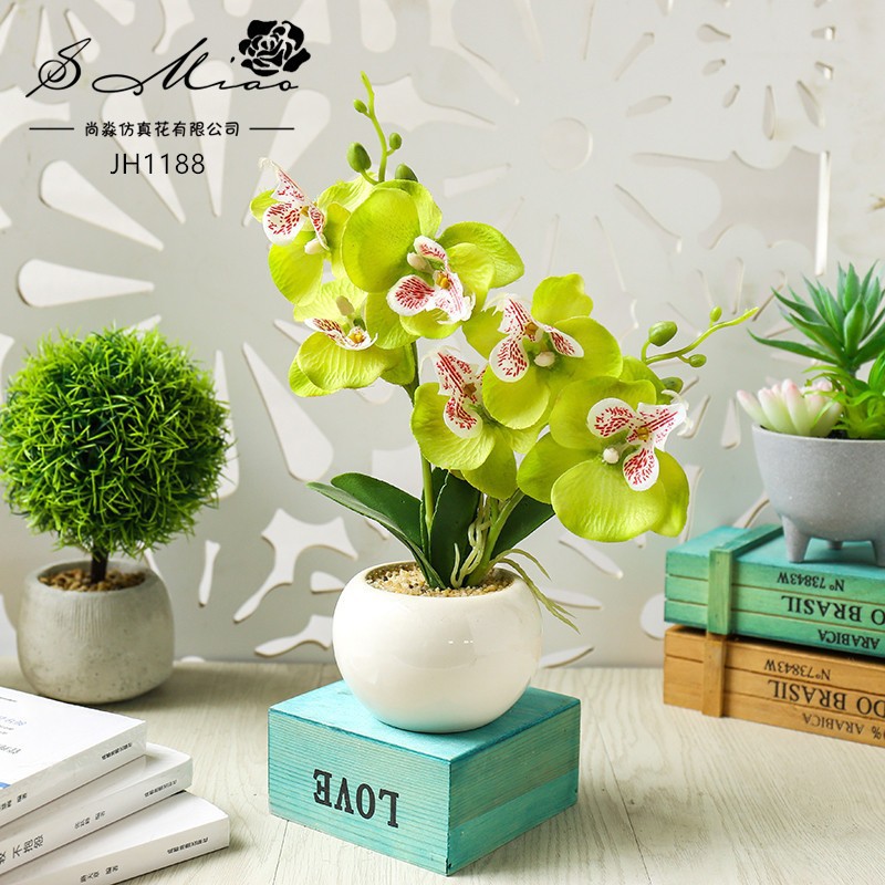 Flor falsa doble horquilla orquídea mariposa bonsai flor de simulación creativa flor artificial adornos de escritorio fábrica de maceta de simulación