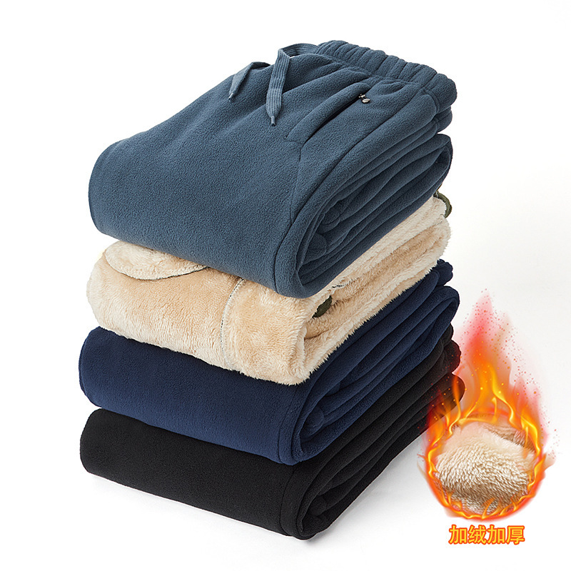 fleece-lined Thickened Fleece Men's Pants Sports Outdoor Plus Fat Plus Size Fall/Winter Men's Fleece Casual Pants Dad Warm Pants