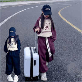 女童休闲运动服套装2024秋冬新款女大童韩版宽松连帽卫衣两件套潮