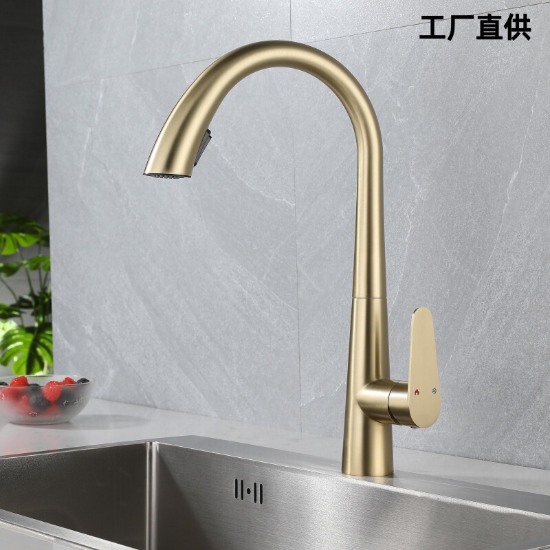 Manufacturer Wholesale All-Copper Pull-Out Kitchen Faucet Hot and Cold Universal Telescopic Sink Faucet Cross-Border Supply
