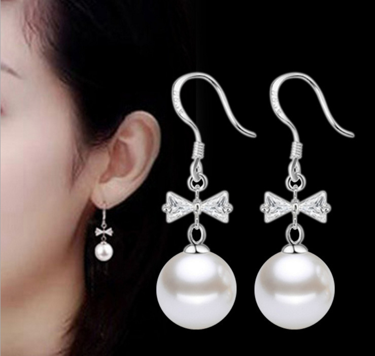 Pendientes largos de perlas con borla y lazo estilo coreano para mujer, venta al por mayor._voghion.com