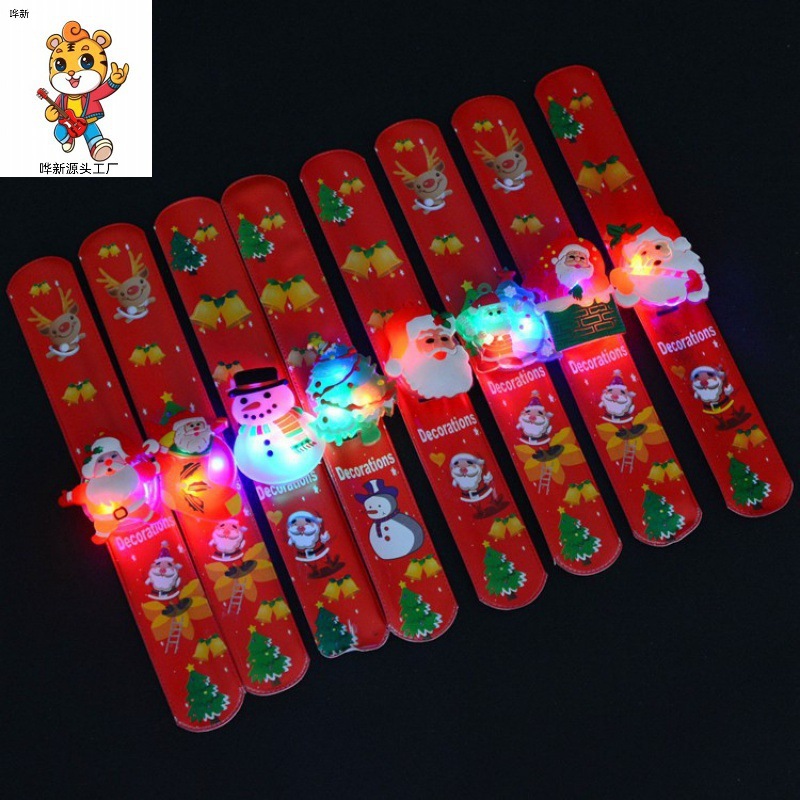 Cross-border flash juguetes Navidad luminoso raqueta anillo colorido LED Snap anillo luminoso pulsera regalo de jardín de infantes
