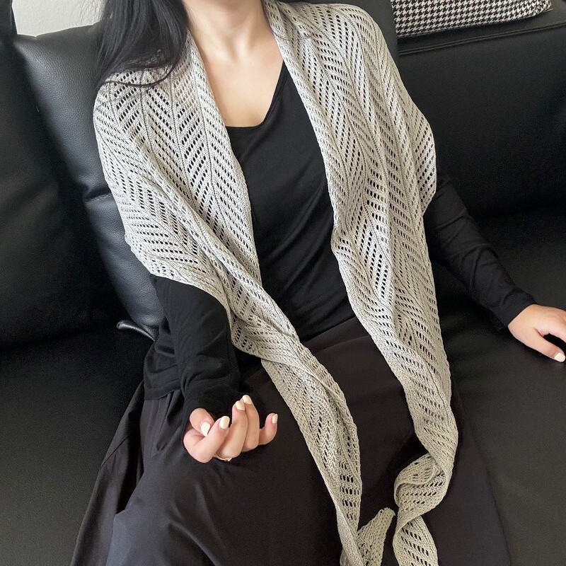 自制镂空针织披肩三角巾女夏季薄披肩麻感罩衫防晒空调衫冰丝披肩|undefined