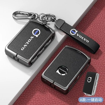 For Volvo key case new xc60/xc40/s60/s90/xc90/v60/v90 protective case buckle men (Car key bag) - standard-type-a-one-click-start-noble-black-zinc-alloy-shell-hardware-bracelet