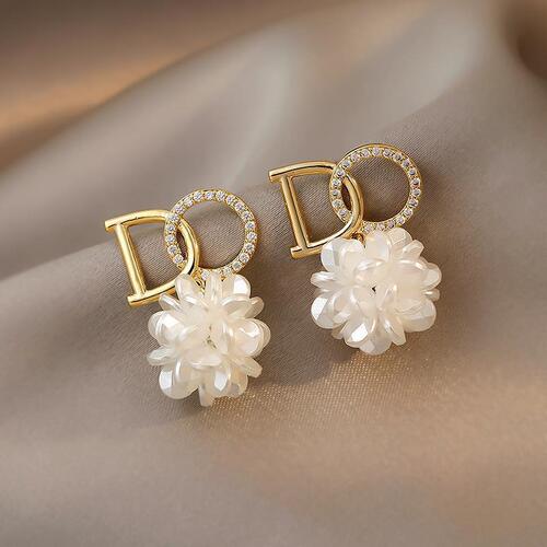 925 silver needle set with diamond DO letter flower earrings female Internet celebrity temperament earrings simple fashion pearl ball earrings