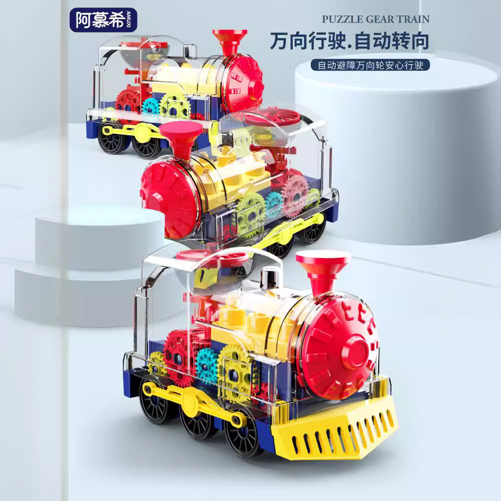 Tiktok mismo transparente educativo tren de engranajes música ligera Universal para caminar coche juguete eléctrico los niños puesto
