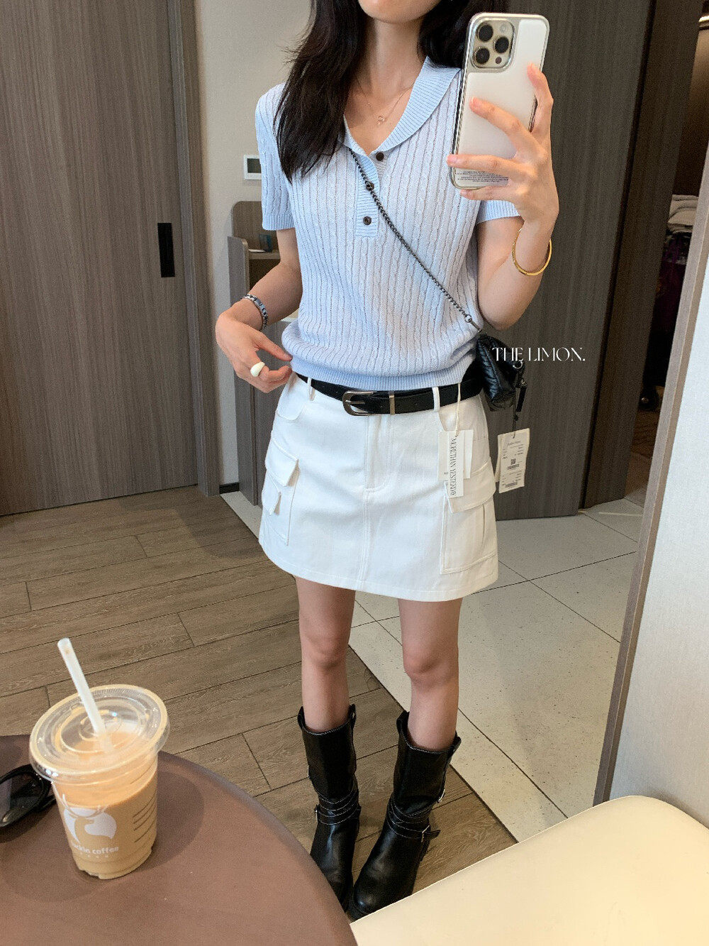 Áo polo nữ cổ bẻ tay ngắn phong cách cổ điển, chất liệu cotton pha sợi, form suông thoải mái — Xám Apricot, trắng ngà, xanh nhạt, Xám hoa sâu chi tiết 26