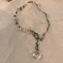 玻璃爱心珍珠新款项链女钛钢嘻哈仙气小众设计感冷淡风时尚锁骨链