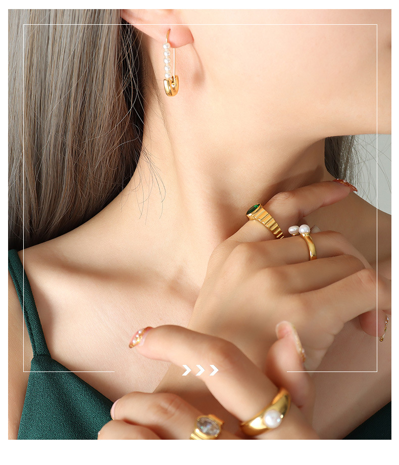 Fashion Geometric Titanium Steel Plating Artificial Pearls Earrings 1 Pair