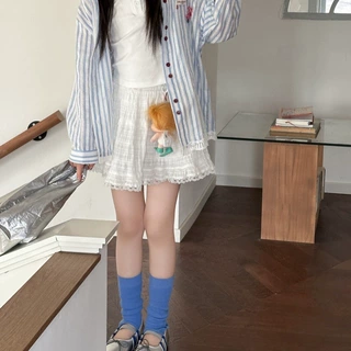 儿童踩脚袜洋气百搭蓝色堆堆袜夏季薄款中筒袜女童外搭踩鞋底袜子