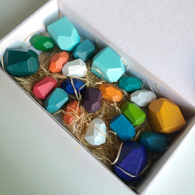 Piedra laminada de madera para niños piedra de color Montessori de madera equilibrio cognitivo laminado bloques de construcción juguetes de educación temprana