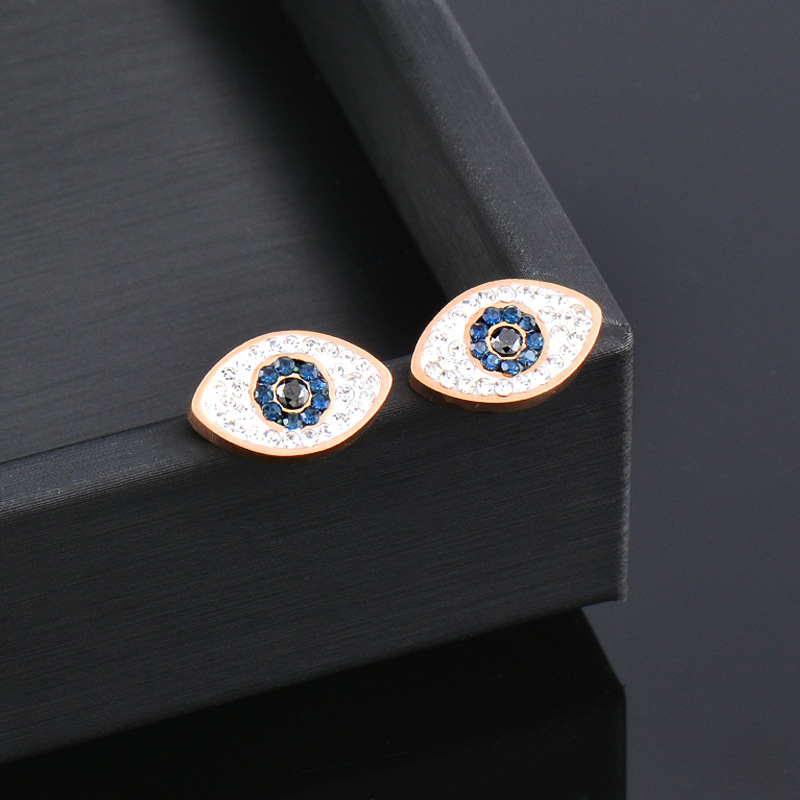 Fashion Round Eye Stainless Steel Inlay Rhinestones Ear Studs 1 Pair
