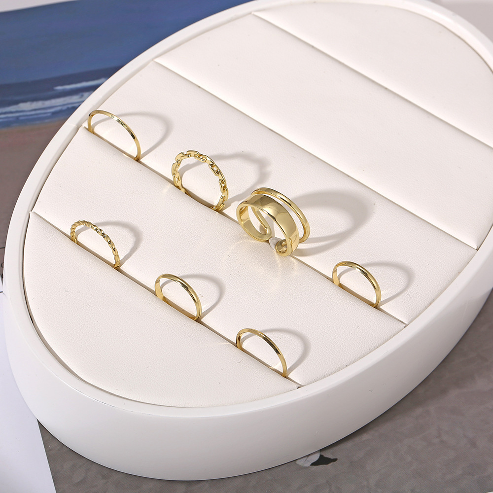 simple fashion geometric solid color twist chain seven-piece ring set