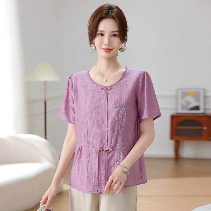 Летний комплект из двух предметов для мамы, простая рубашка в западном стиле, новая рубашка с короткими рукавами для мамы среднего и пожилого возраста в китайском стиле, костюм, уменьшающий возраст.