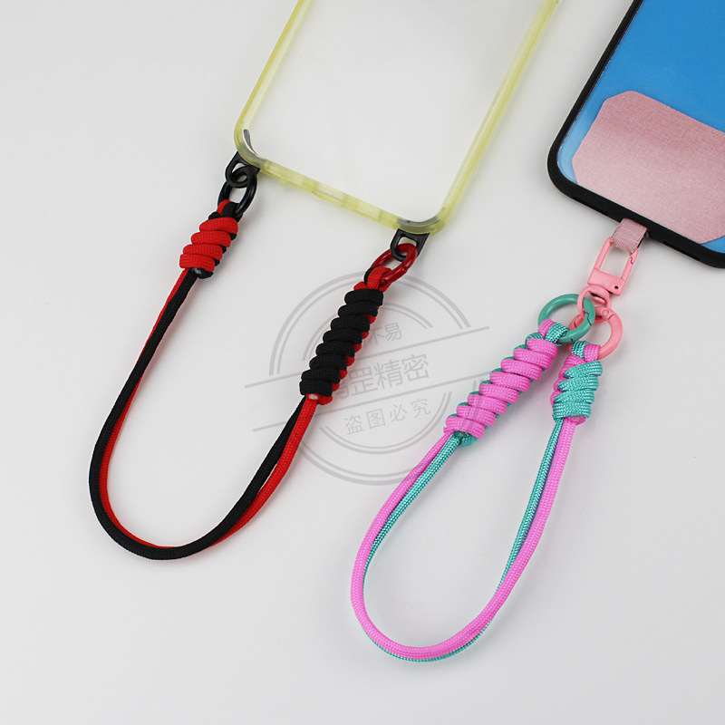 New phone lanyard wrist short cord handmade woven creative two-color anti-lost lanyard suitable for dual-hole phone cases