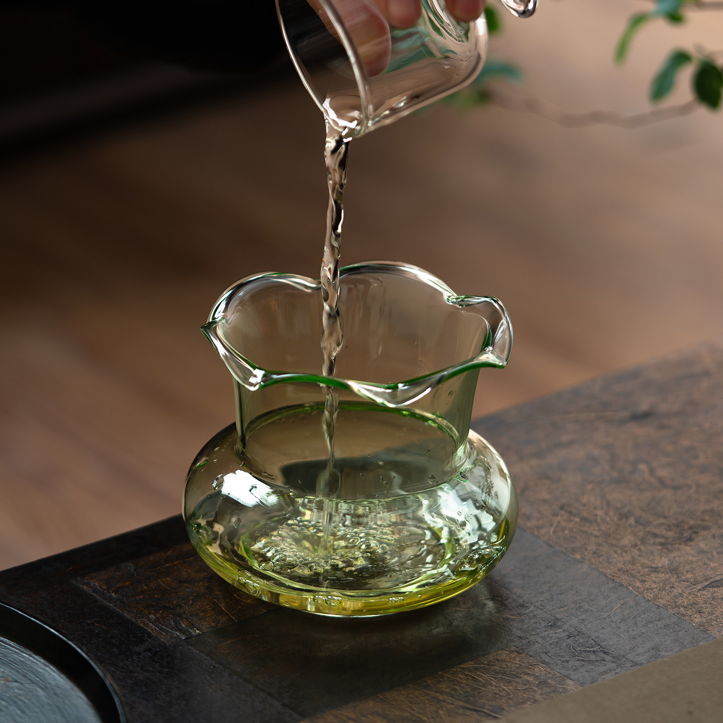 高硼硅玻璃花口建水茶渣桶沥水缸茶台废水桶小茶洗盂茶道茶具配件