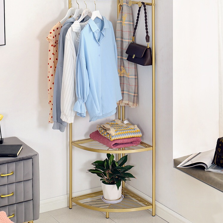 Internet Celebrity Corner Coat Rack Light Luxury Corner Metal Hanger Floor Bedroom Creative Wall Clothes Storage Shelf