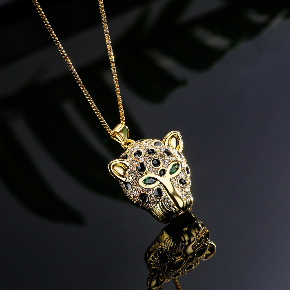 Fashion geometric leopard head pendant copper necklace wholesale