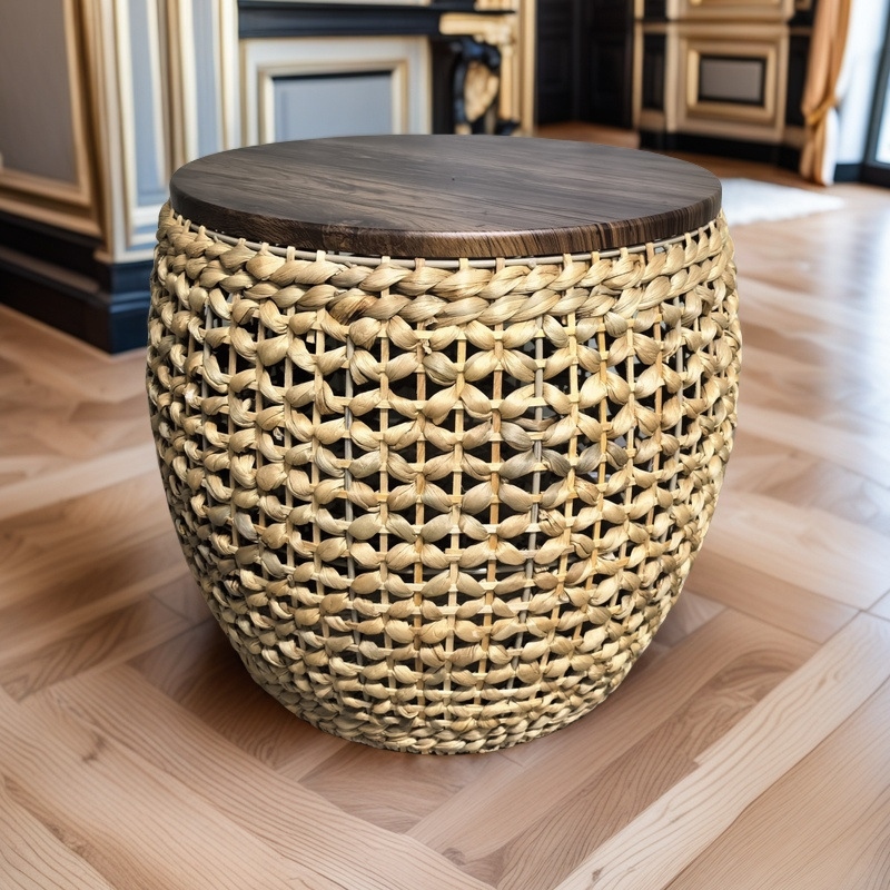 Mesa de tejido de madera transfronteriza mesa de té de caña sala de estar mesa de té balcón mesa de té de paja fábrica fuente fábrica al por mayor