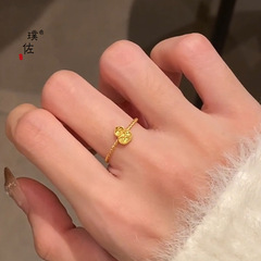 璞佐金店同款24K亮金碎碎冰葫芦戒指女新中式国风设计感开口指环