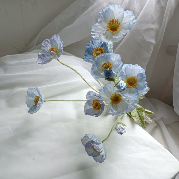 Flor artificial de fábrica Yu Meiren Flor de seda flocado Flor de amapola artificial 4 piezas Amazon suministro transfronterizo