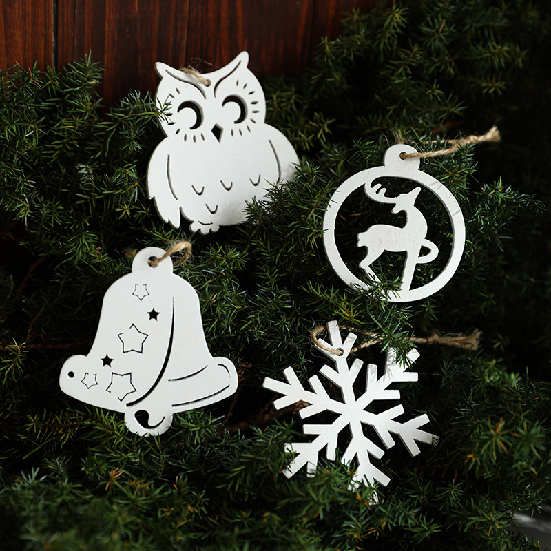 Nuevas decoraciones navideñas búho ángel copo de nieve colgante de madera colgante de campana creativa nórdica colgante de árbol