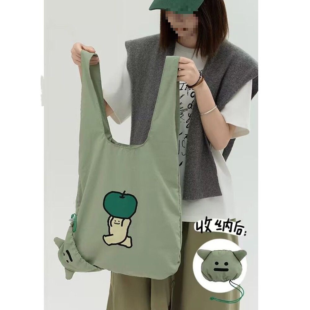 2025新款牛油果绿可爱便携单肩手提拎轻薄环保购物布包袋折叠A23